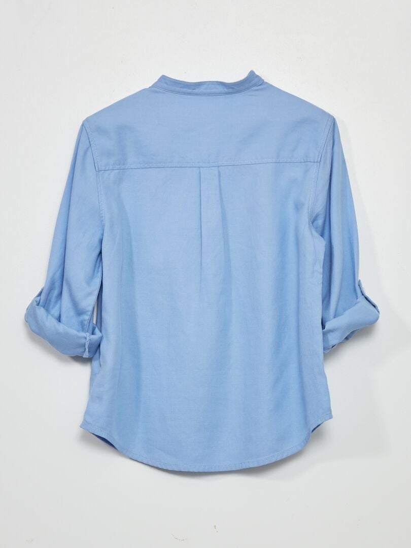 Chemise col mao en lyocell avec lin Bleu - Kiabi
