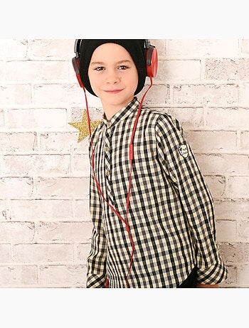 Chemise Col Mao Carreaux Bordeaux LIVERPOOL - 'LA FAUTE A VOLTAIRE'
