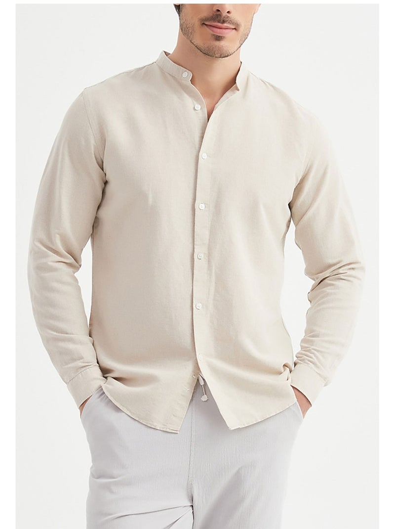 Chemise Col Mao Kebello Beige - Kiabi