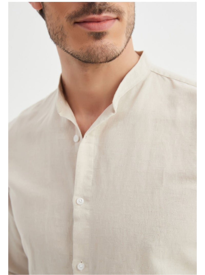Chemise Col Mao Kebello Beige - Kiabi