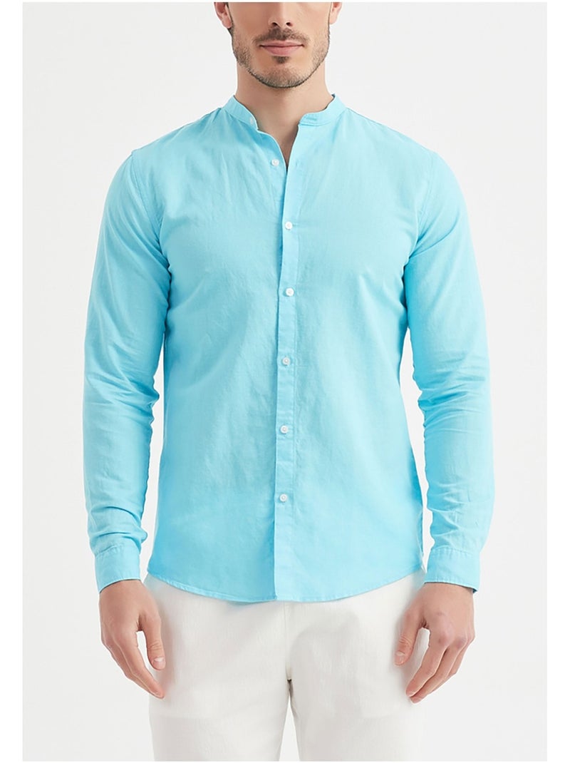 Chemise Col Mao Kebello Bleu turquoise - Kiabi