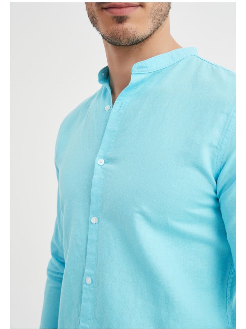 Chemise Col Mao Kebello Bleu turquoise - Kiabi