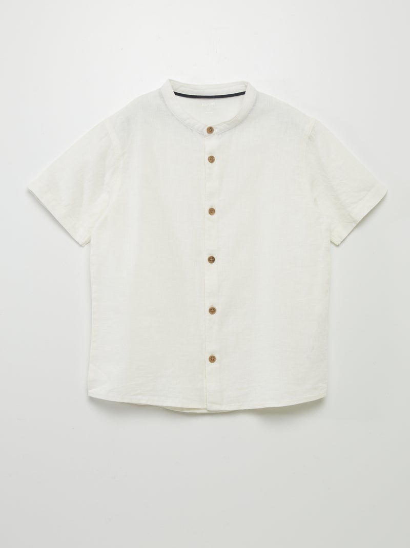 Chemise col mao lin mélangé blanc - Kiabi