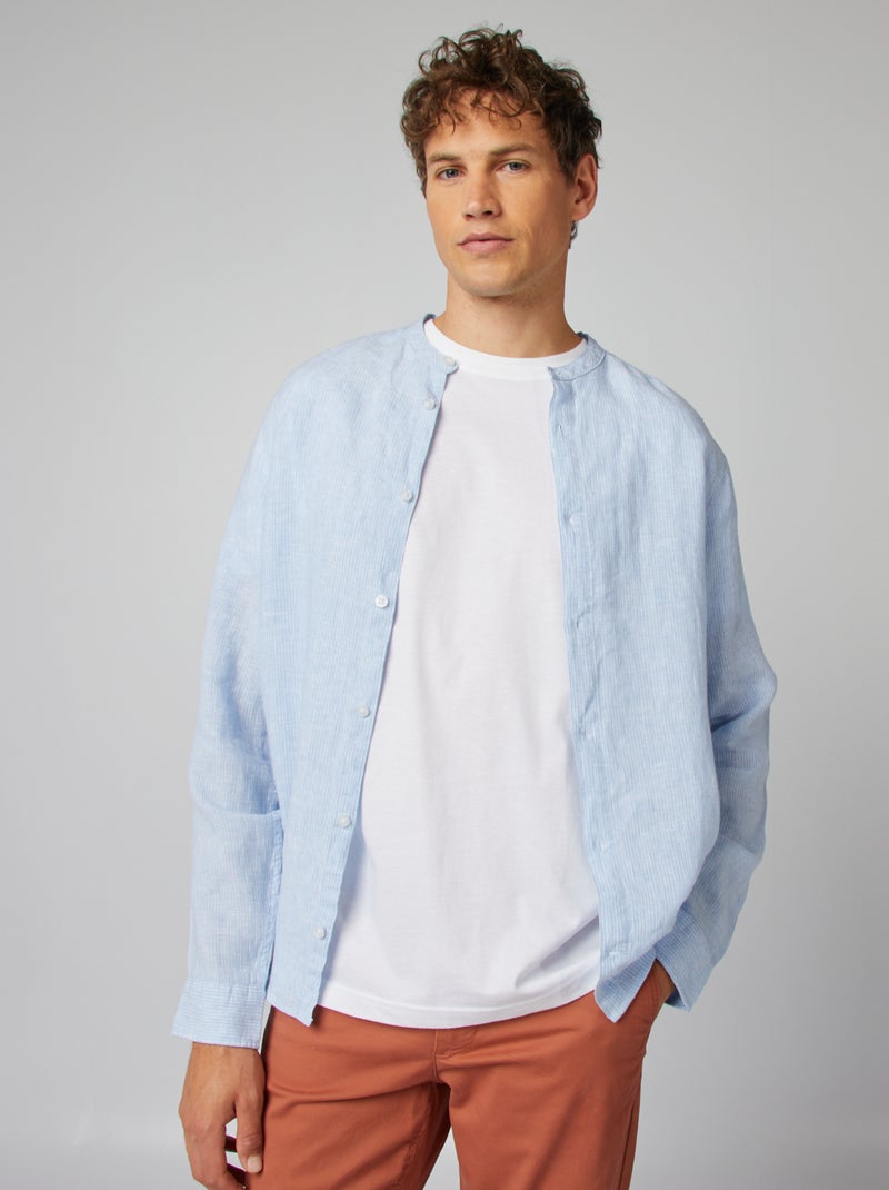 Chemise col mao uni Bleu - Kiabi