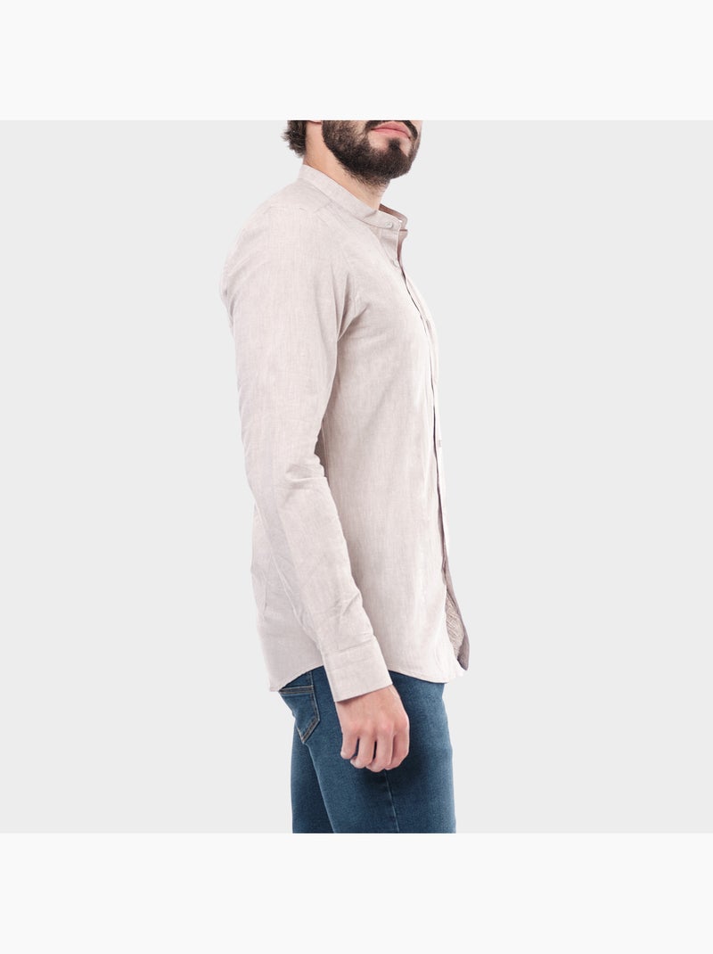 Chemise col mao unie Marron - Kiabi