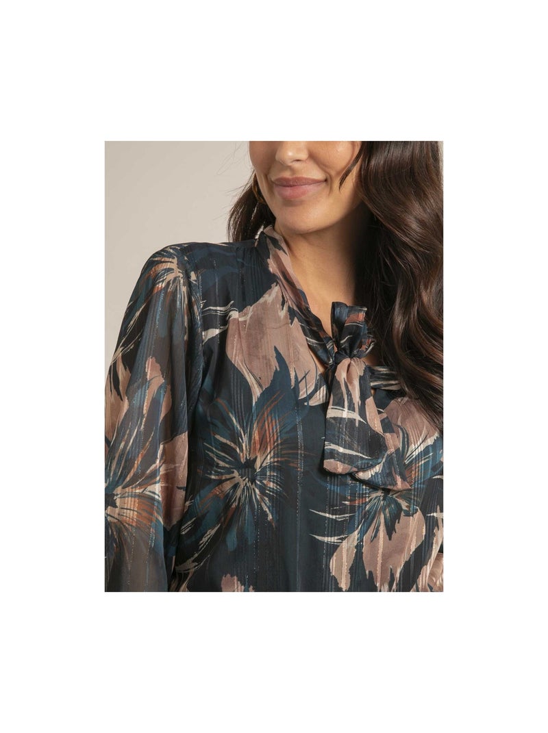 Chemise col noeud motifs ORTENSE Bleu marine - Kiabi