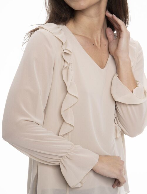 Chemisier Chic Noir à Pois Blancs - Col Tunisien - Taille 38/40 - Viscose - Neuf Avec étiquettes