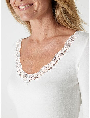 Chemise col v dentelle manches longues - daxon