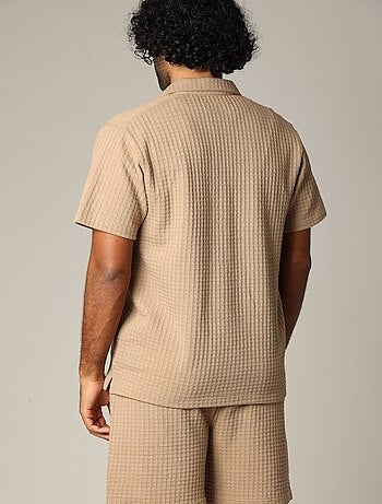 Chemise confort en tissu gaufré à manches courtes avec col cubain 'Deeluxe'