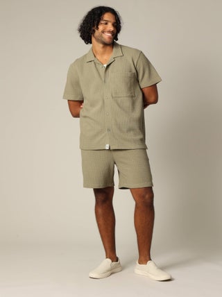 Chemise confort en tissu gaufré à manches courtes avec col cubain 'Deeluxe'