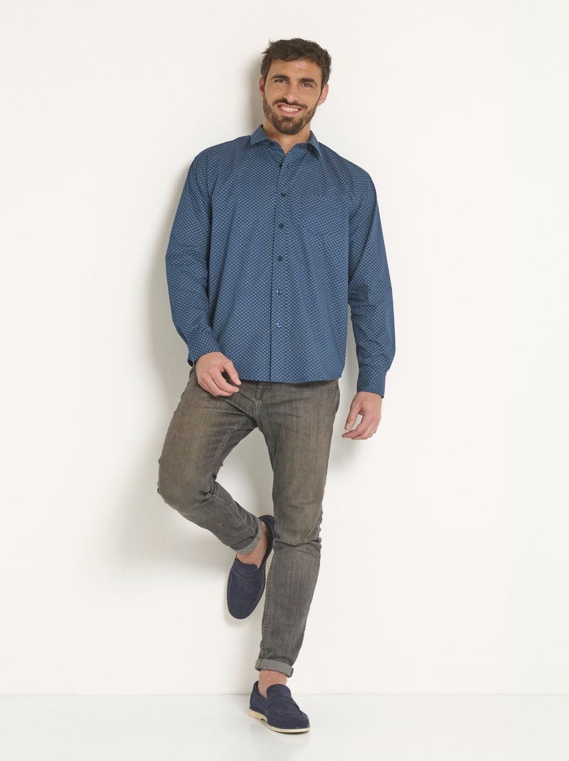 Chemise coton carreaux fantaisie - Afibel Bleu marine - Kiabi