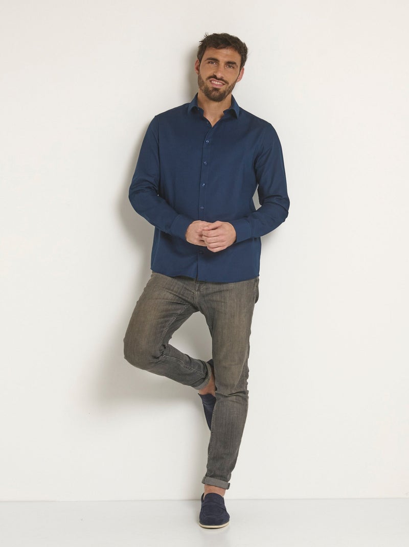 Chemise coton chic col semi italien - Afibel Bleu marine - Kiabi