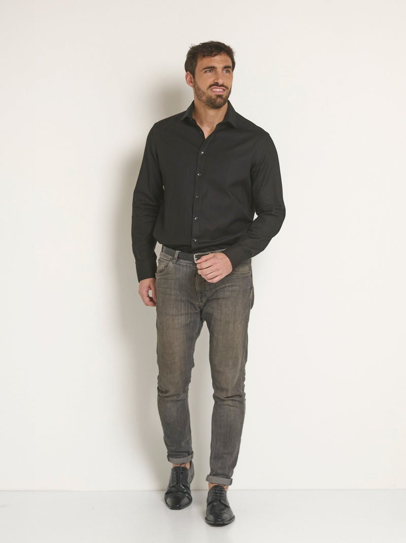 Chemise coton chic col semi italien - Afibel Noir - Kiabi