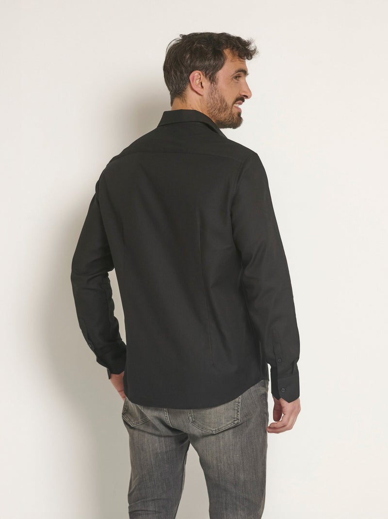 Chemise coton chic col semi italien Noir - Kiabi