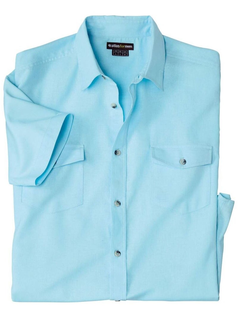 Chemise Coton et Lin Turquoise   - ATLAS FOR MEN Bleu - Kiabi