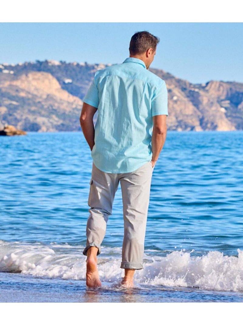 Chemise Coton et Lin Turquoise   - ATLAS FOR MEN Bleu - Kiabi