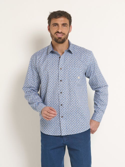 Chemise coton micro motif manches longues - Afibel - Kiabi