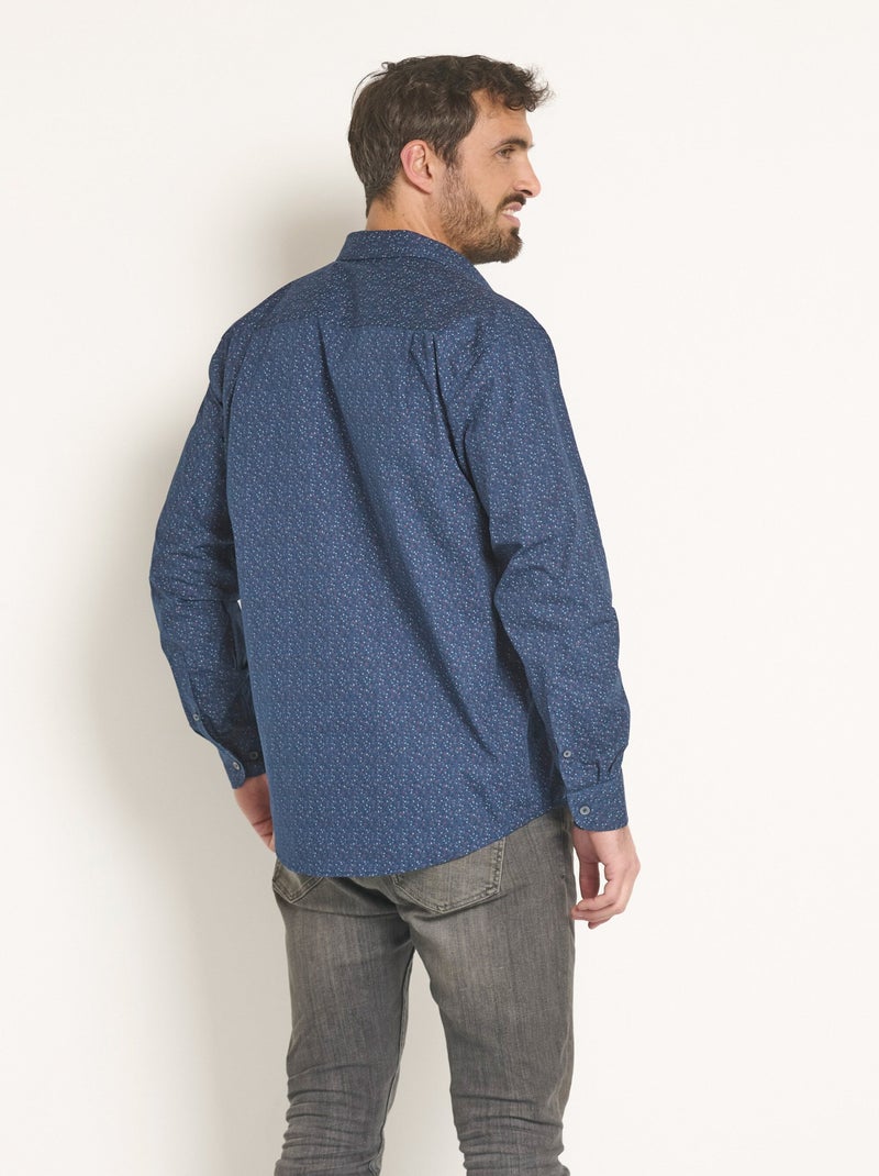 Chemise coton micro motif manches longues - Afibel Bleu marine - Kiabi