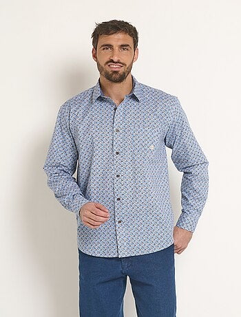 Chemise coton micro motif manches longues
