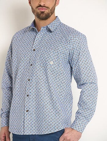 Chemise coton micro motif manches longues