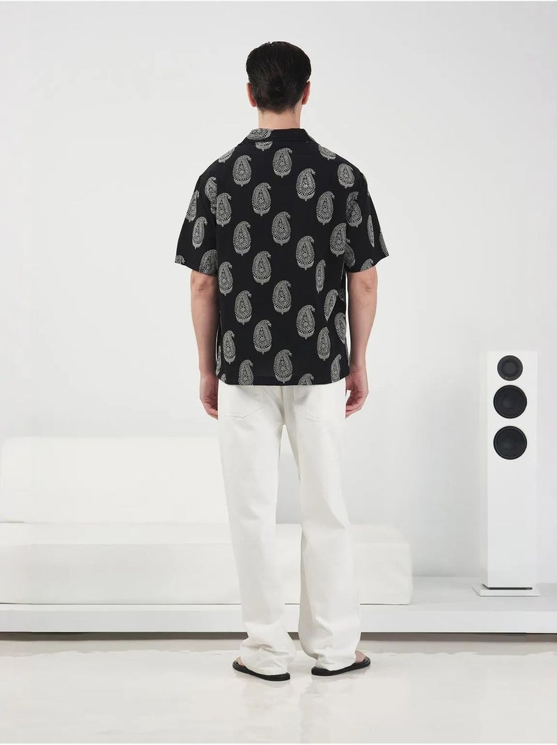 Chemise coupe classique à imprimé cachemire et fermeture boutonnée giesto Noir - Kiabi