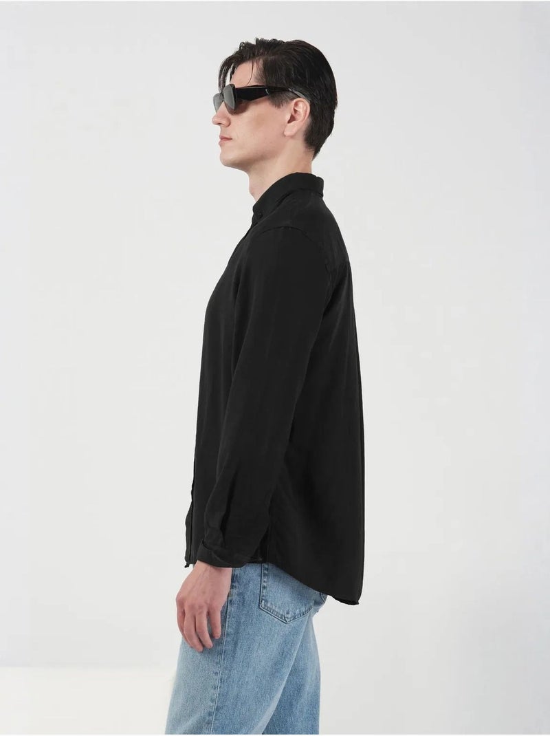 Chemise coupe classique à manches longues boutonnée en tencel giesto Noir - Kiabi