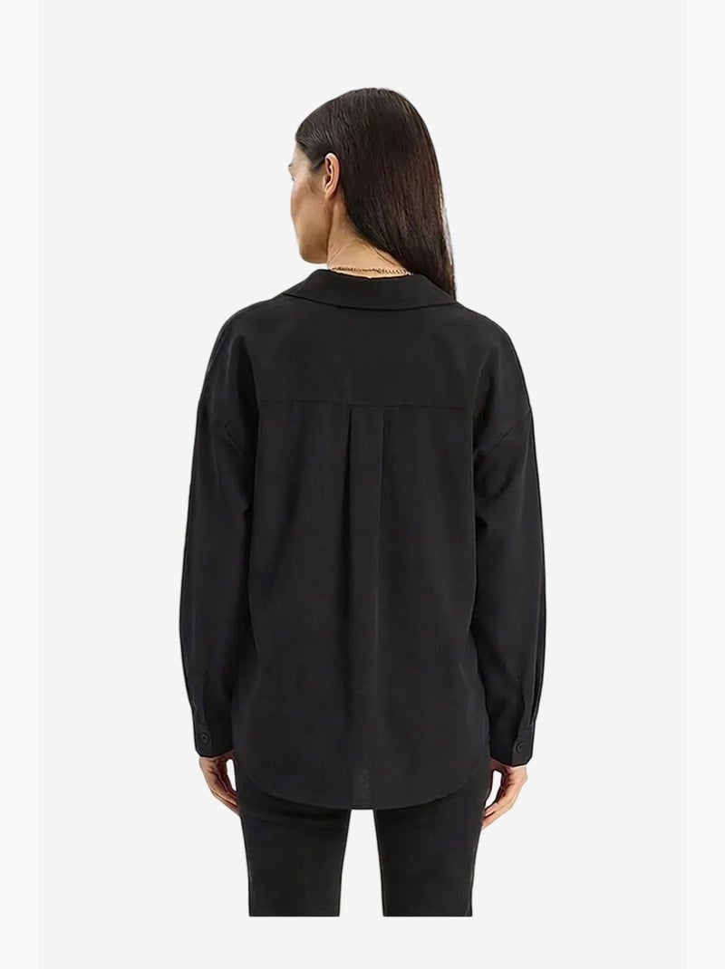 Chemise coupe classique en popeline à manches longues et fermeture boutonnée lucci Noir - Kiabi