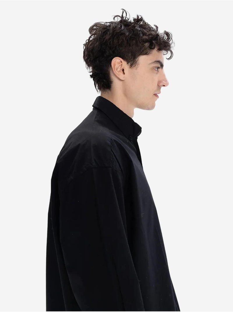 Chemise coupe classique manches longues en popeline avec fermeture boutonnée giesto Noir - Kiabi
