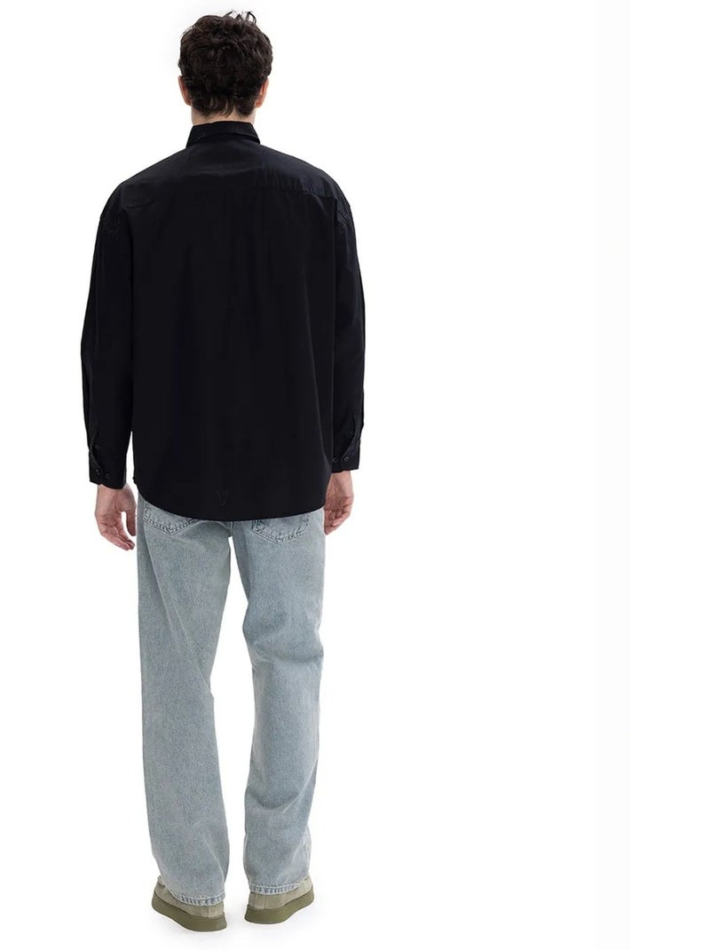 Chemise coupe classique manches longues en popeline avec fermeture boutonnée giesto Noir - Kiabi