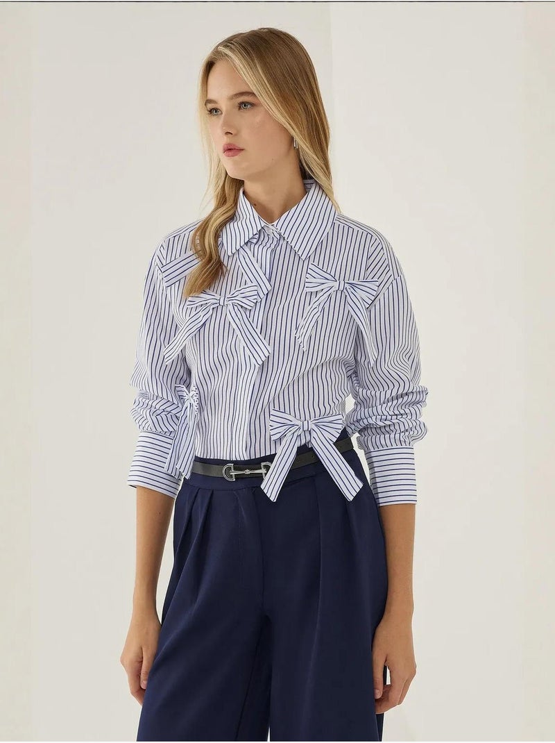 Chemise coupe décontractée avec détail nœud Blanc - Kiabi