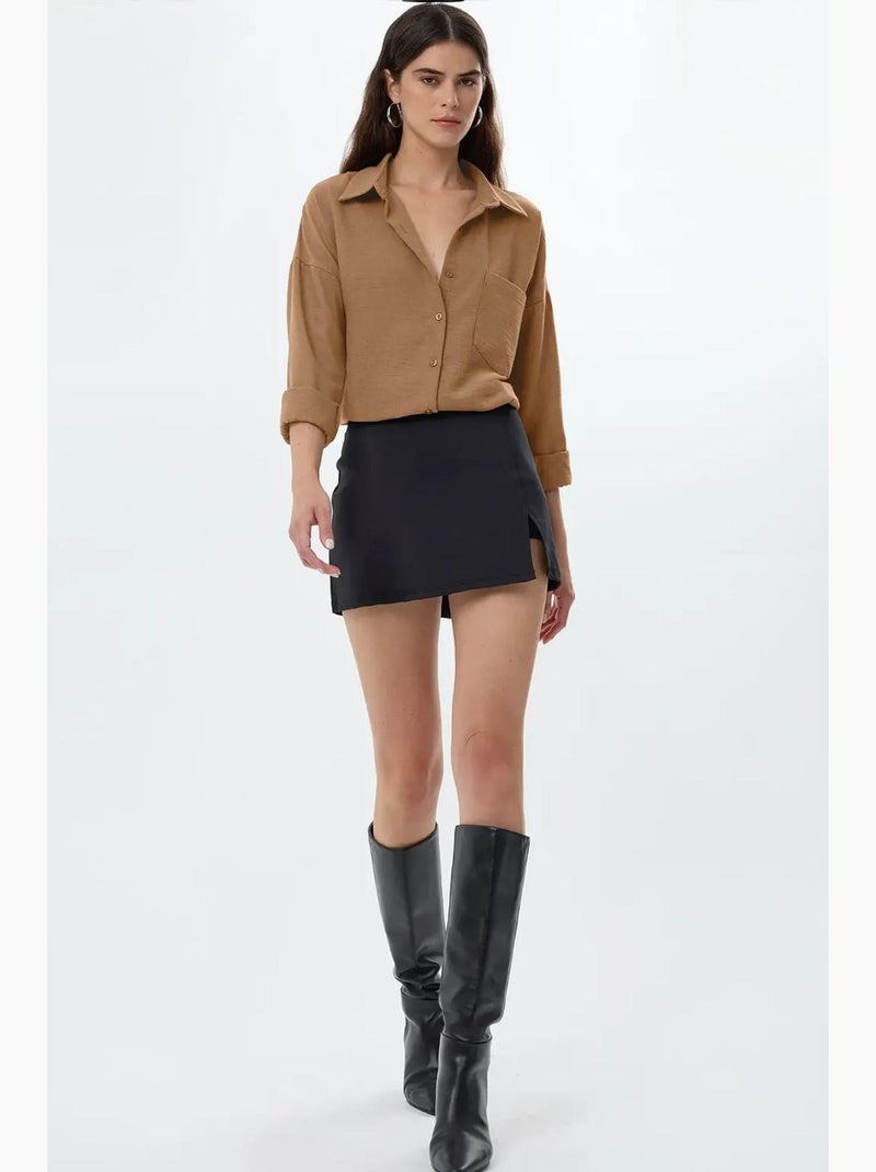 Chemise coupe régulière en lin hiccup Grège - Kiabi