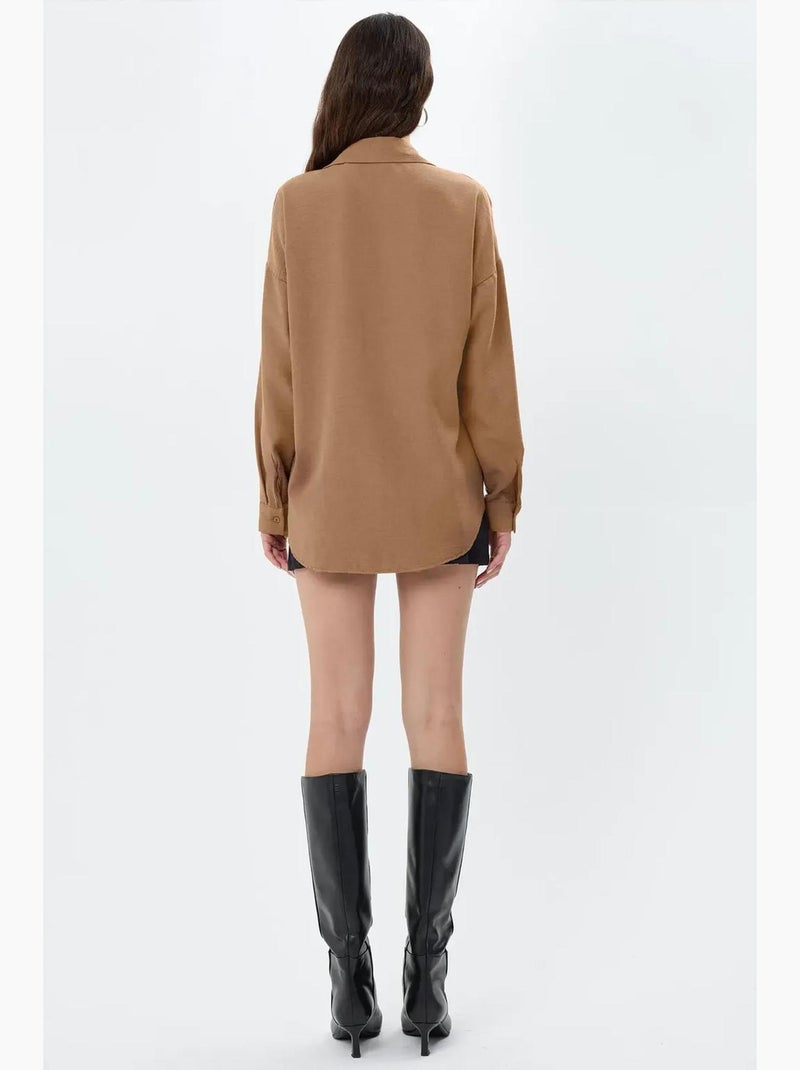 Chemise coupe régulière en lin hiccup Grège - Kiabi