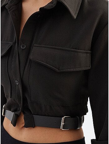 Chemise courte à col montant et poches avec ceinture