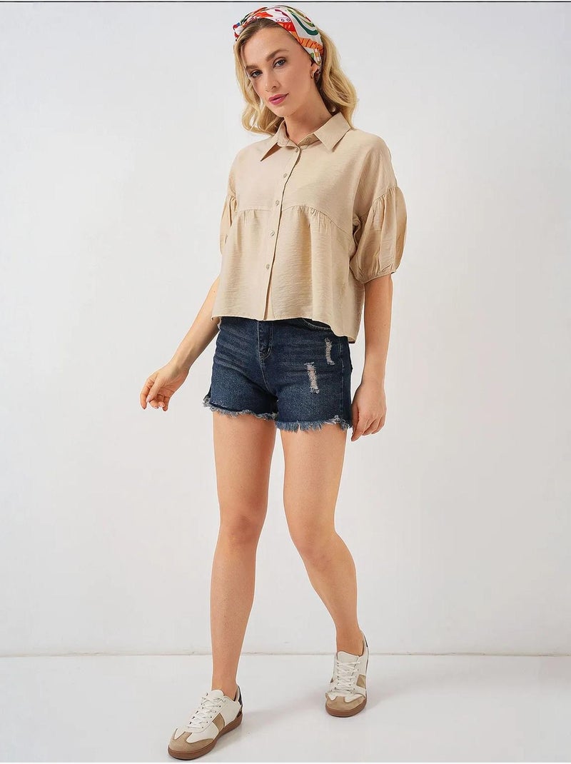 Chemise courte à manches courtes bdart Beige argile - Kiabi