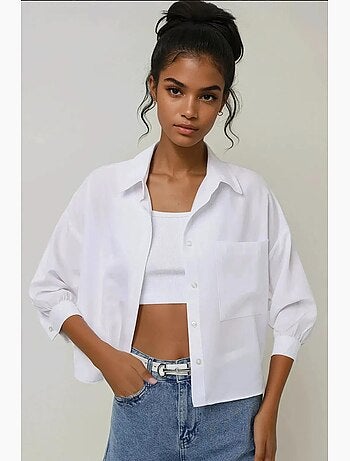 Chemise courte à manches longues en mélange de lin hiccup