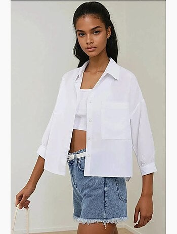 Chemise courte à manches longues en mélange de lin hiccup