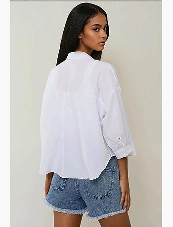 Chemise courte à manches longues en mélange de lin hiccup