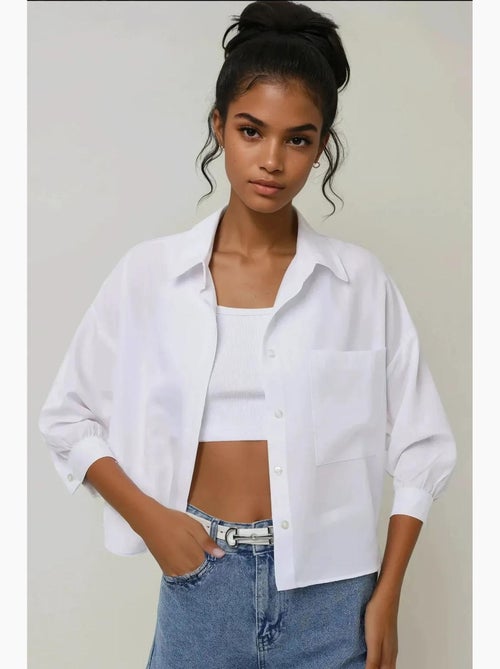 Chemise courte à manches longues en mélange de lin hiccup - Kiabi Chemise courte à manches longues en mélange de lin hiccup - Kiabi