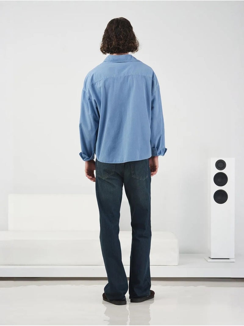 Chemise courte à manches longues giesto brodée avec imprimé texte Bleu clair - Kiabi