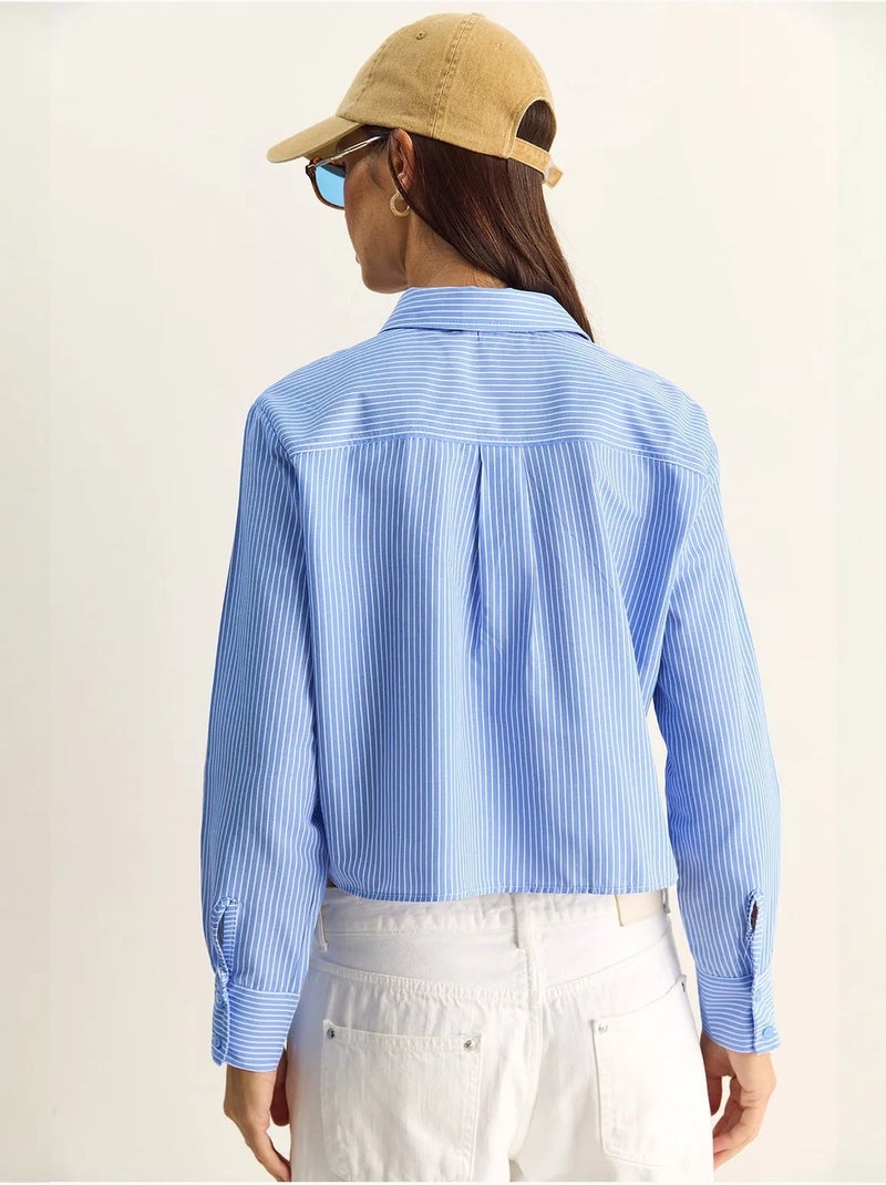 Chemise courte à rayures et boutons lucci Bleu ciel - Kiabi