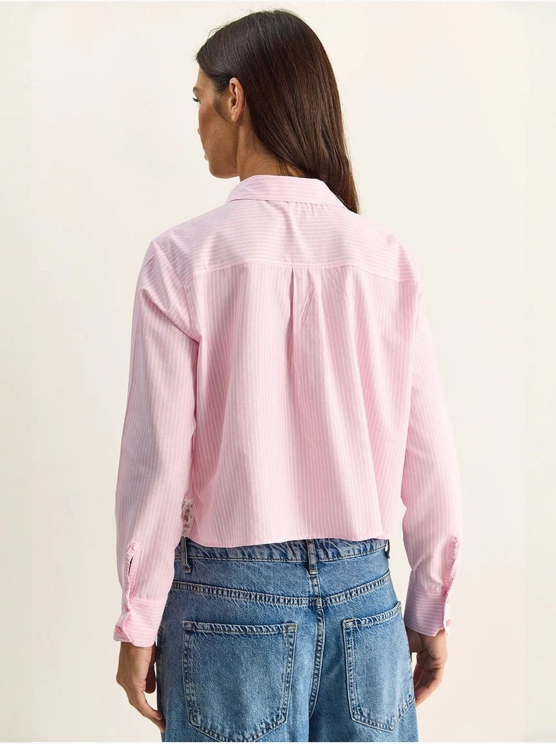 Chemise courte à rayures et boutons lucci Rose clair - Kiabi
