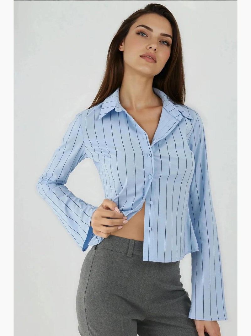 Chemise courte ajustée à rayures hiccup Bleu ciel - Kiabi