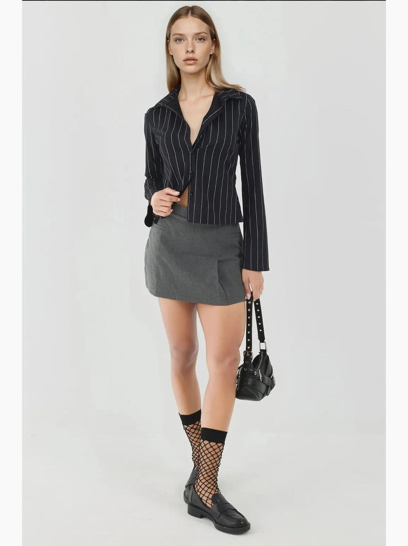 Chemise courte ajustée à rayures hiccup Noir - Kiabi