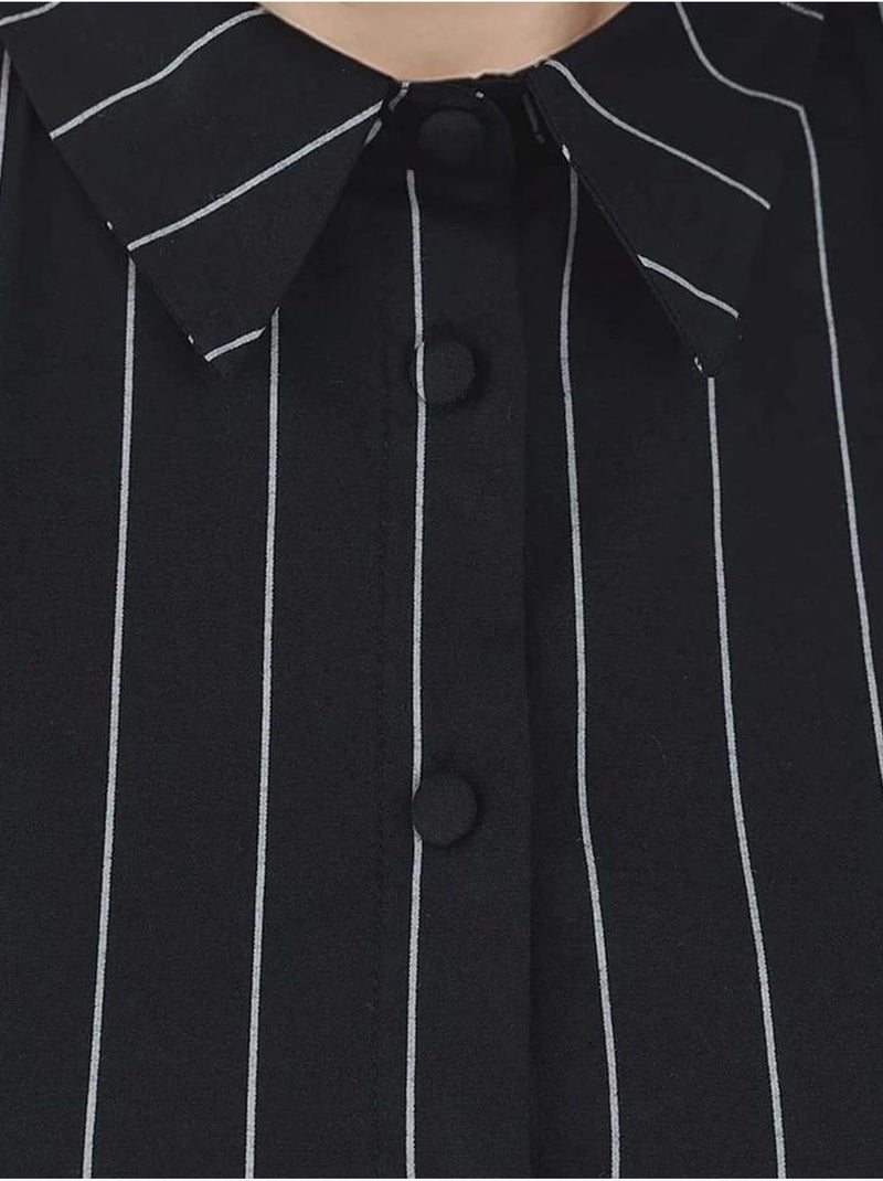 Chemise courte ajustée à rayures Noir - Kiabi
