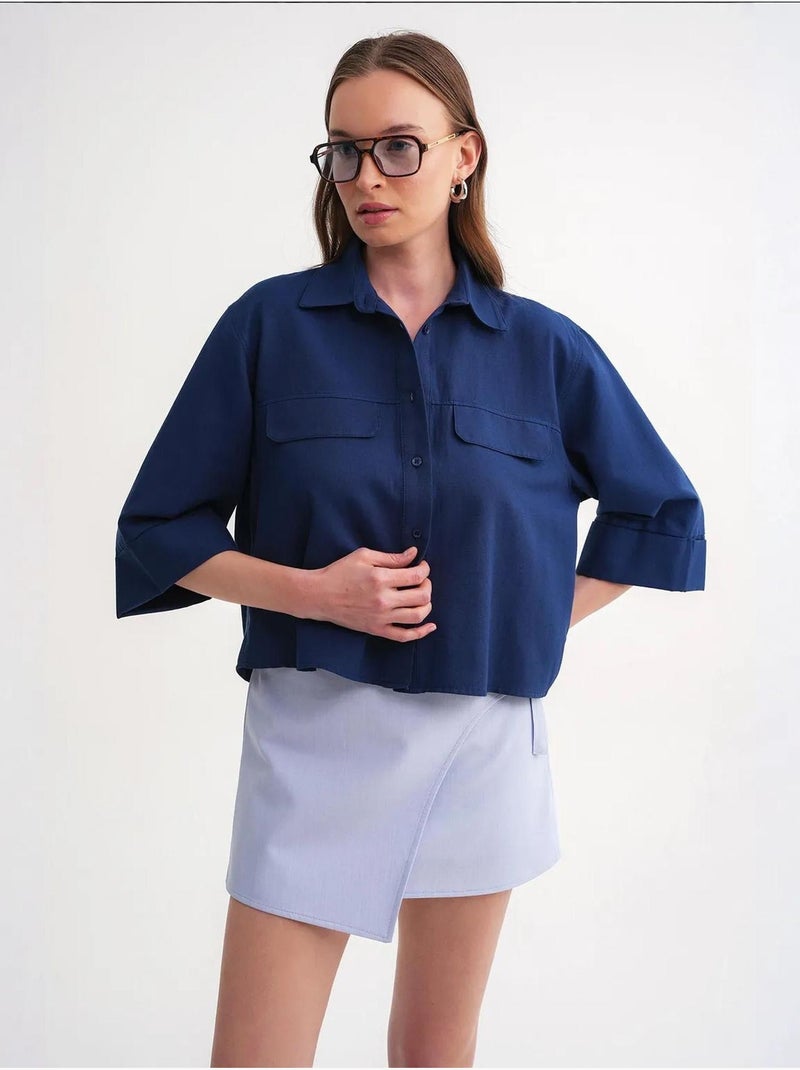 Chemise courte ample avec fermeture à boutons et poche mixray Bleu marine - Kiabi