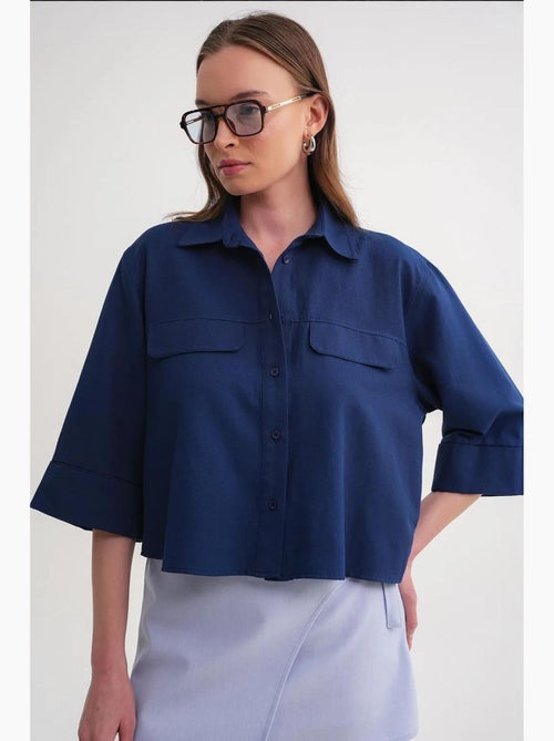 Chemise courte ample avec fermeture à boutons et poche mixray - Kiabi Chemise courte ample avec fermeture à boutons et poche mixray - Kiabi