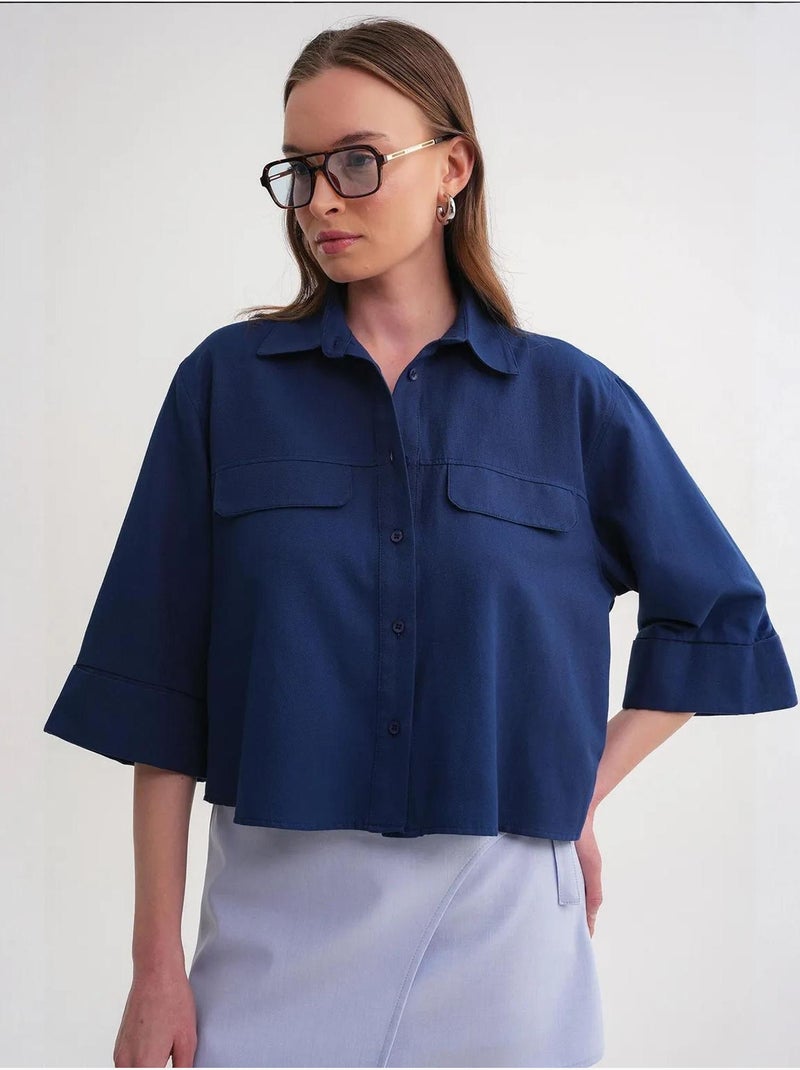 Chemise courte ample avec fermeture à boutons et poche mixray Bleu marine - Kiabi