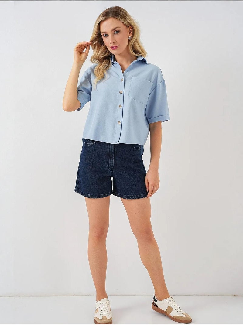 Chemise courte aspect lin bdart Bleu clair - Kiabi