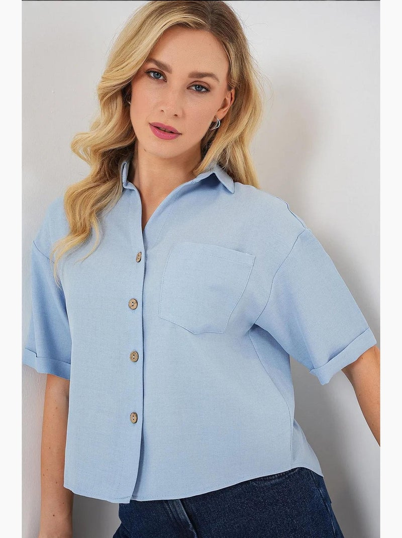 Chemise courte aspect lin bdart Bleu clair - Kiabi