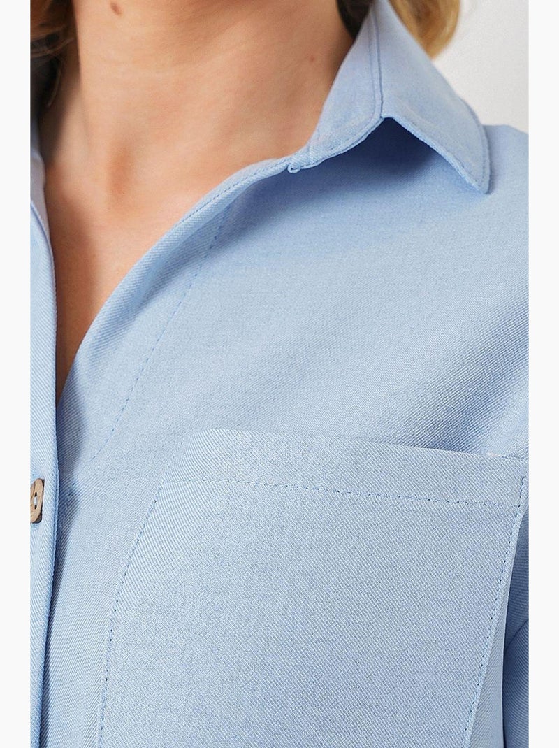 Chemise courte aspect lin bdart Bleu clair - Kiabi